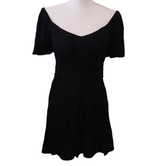 NEW Lily Rose Black Empire Waist Mini Dress, Size M, Flutter Sleeve Skater Dress - Picture 4 of 16